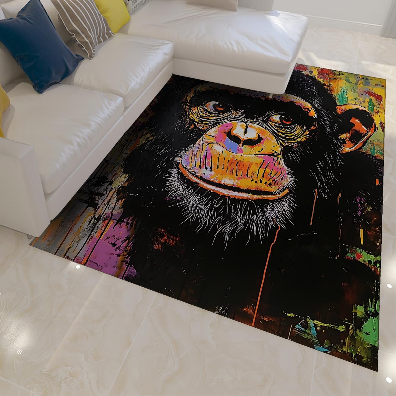 Tapis de salon gorille abstrait moderne 180x270cm grand tapis lavable pour salle à manger