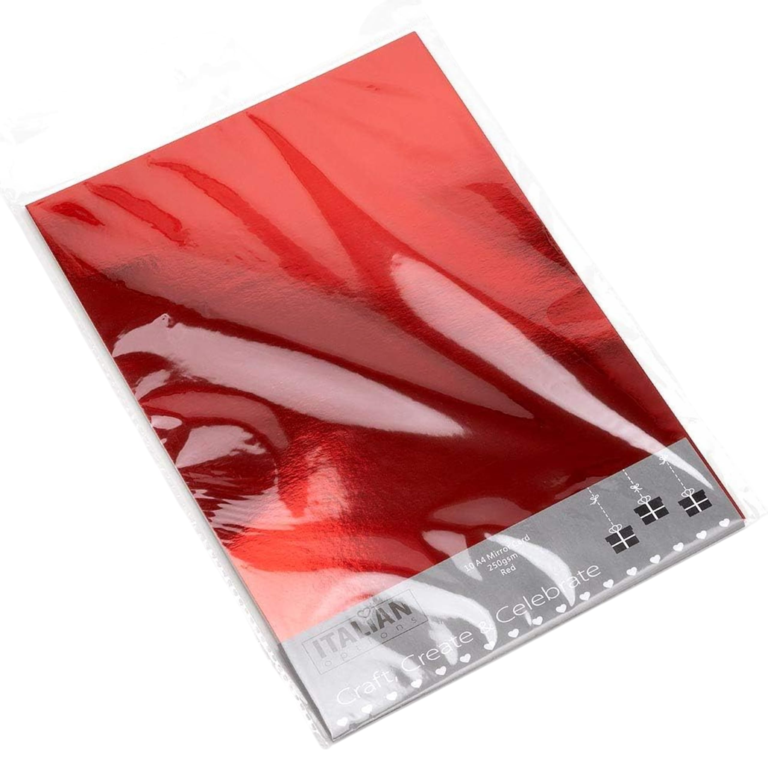 Italian Options Mirror Cardstock Paper, Holographic and Metallic Craft Card Stock for Electronic Die-Cutter Machines, Christmas Crafts and Card Making Supplies, 10 Coloured Sheets, A4, 250gsm, Red