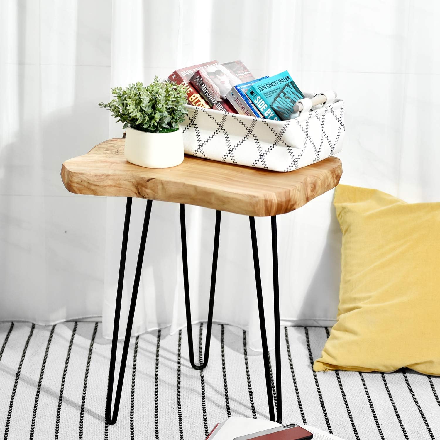 WELLAND Natural Edge End Table, Wood Side Table, Nightstand, Plant Stand 20.5" Tall,Unique Desktop