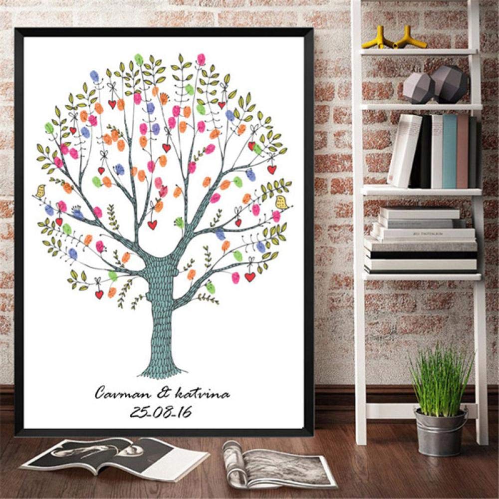 XIANGPEIFBH Impronta digitale Tela Pittura Libro degli ospiti Segno Souvenir Albero Pianta Compleanno Evento di matrimonio Battesimo Decorazione per feste 60x90cm Senza cornice