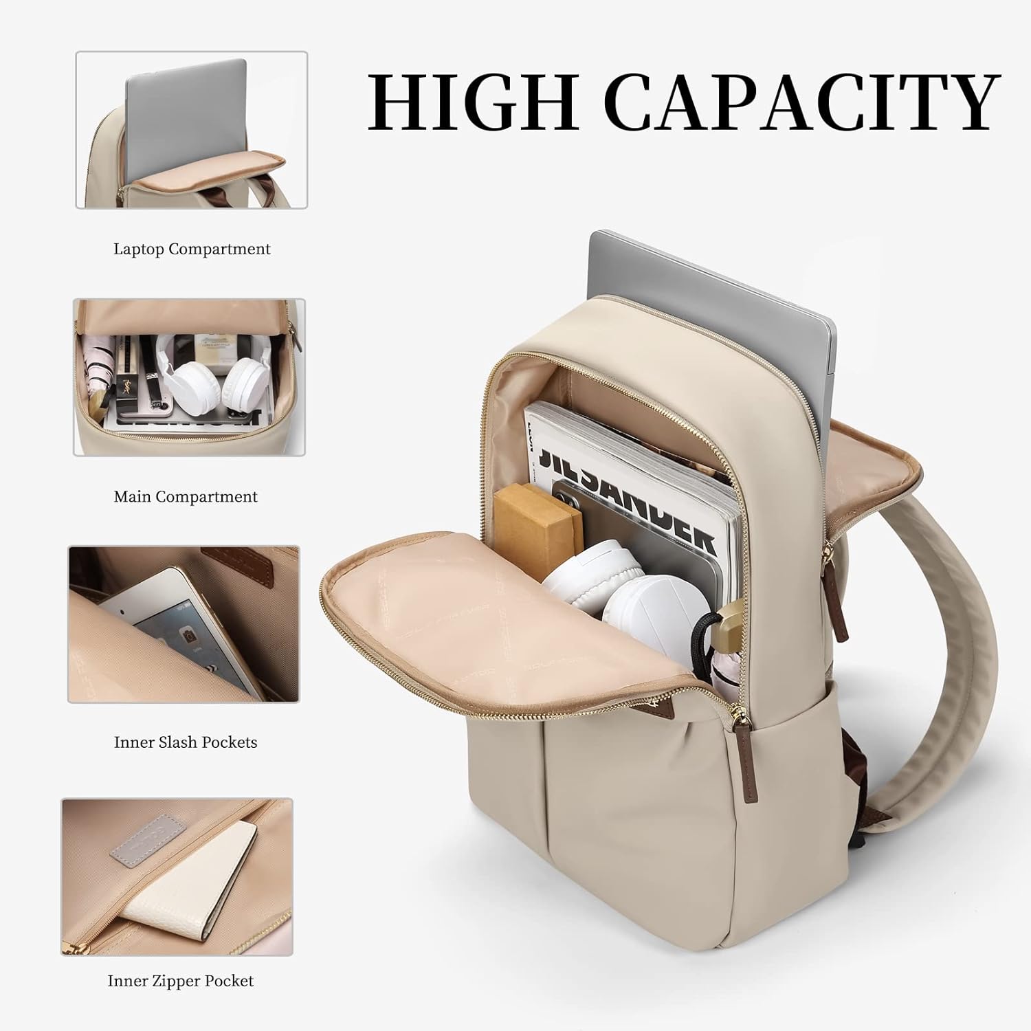 GOLF SUPAGS Laptop Backpack with Separate Laptop Compartment Water Resistant Computer Backpacks Fits 15 Inch Notebook Travel Work Bags for Women (Apricot) - Image 2