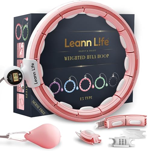 Leann L!fe U5 Smart Weighted Hula Hoop with Counter – 16 Knots, 28"–46" Adjustable Infinity Hoop Plus Size, Quiet Rubberized Wheels, Ab Workout, Home & Outdoor Fitness, Weight Loss, Abdominal Toner