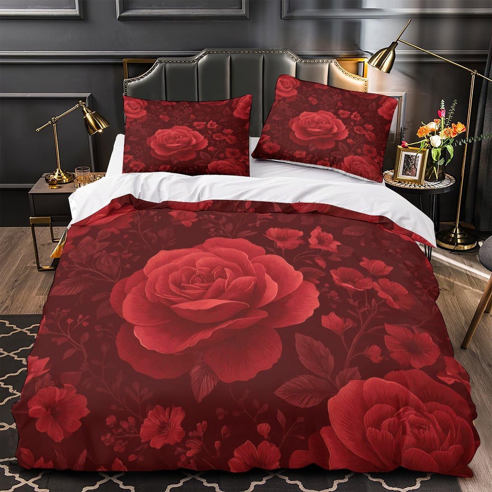 Housse de couette roses rouges hypoallergénique et ultra douce en 140x200