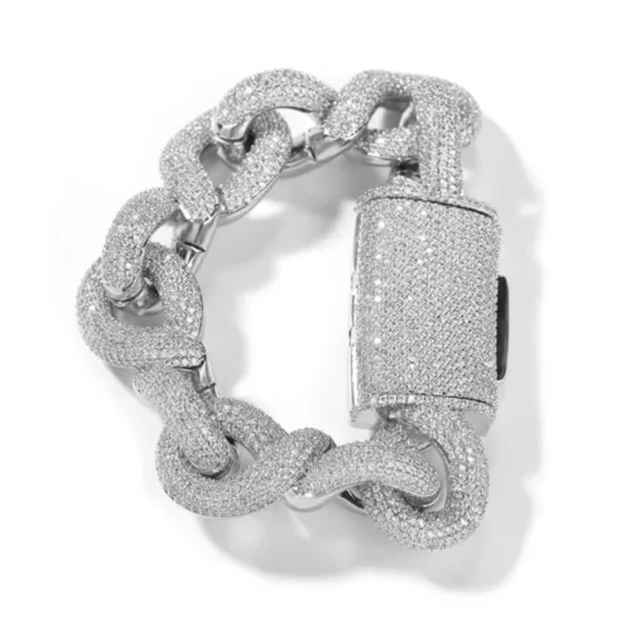 Pulsera de Cadena Cubana Pesada de 20 mm con circonita 5A, Estilo Hip Hop, joyería de Rap, 9 Pulgadas, Color Plata