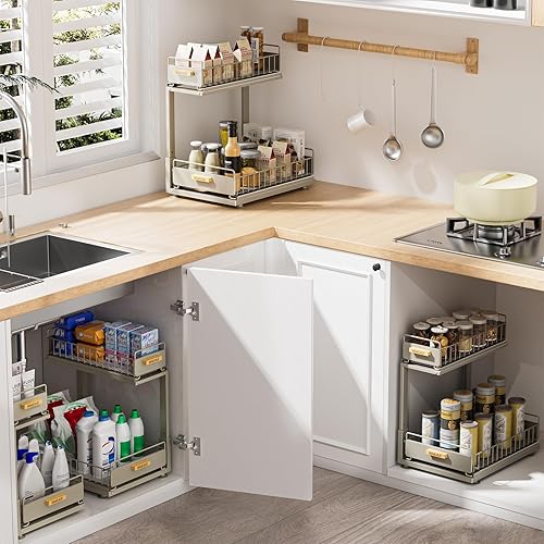 Miniatura 8 de Organizador para debajo del fregadero, organizador de 2 niveles para debajo del fregadero de la cocina, estante de almacenamiento multiusos para