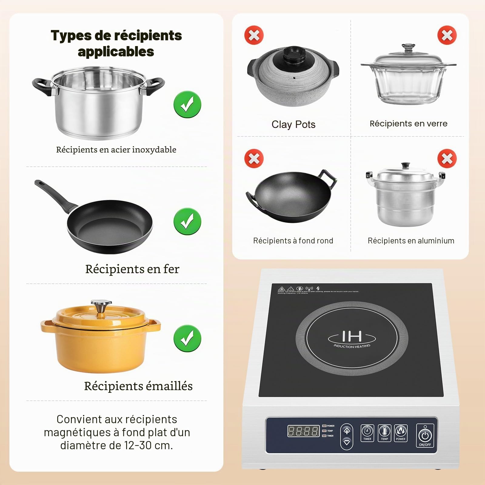 Induction Commerciale 3500w Acier Inoxydable Pour Casseroles à Fond Plat 4.72-11.81 Pouces De DiamèTre Convient à La Maison Restaurant HôTel