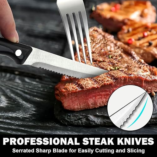 Miniatura 7 de Unokit Juego de cubiertos de 72 piezas con cuchillos para carne, juego de cubiertos de acero inoxidable resistente para 12, cubiertos para el hogar,