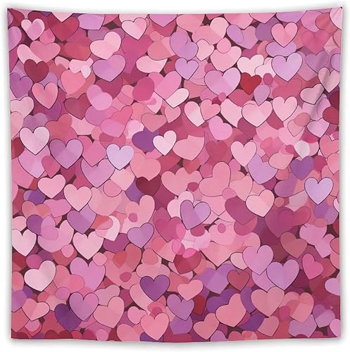 MaSiledy Tapices de pared con patrón de corazones rosados, tapiz de corazón rojo y rosa, tapiz para el día de San Valentín, arte de pared estético