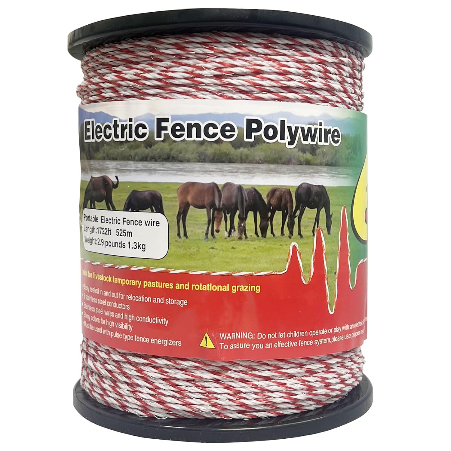 Fence Rope,Upgraded Electric Fence Polywire,6 Stainless Steel Strands for Reliable Conductivity and Rust Resistance UV Resistant,1722 Feet/525 Meters,Red and White Color 1722Feet