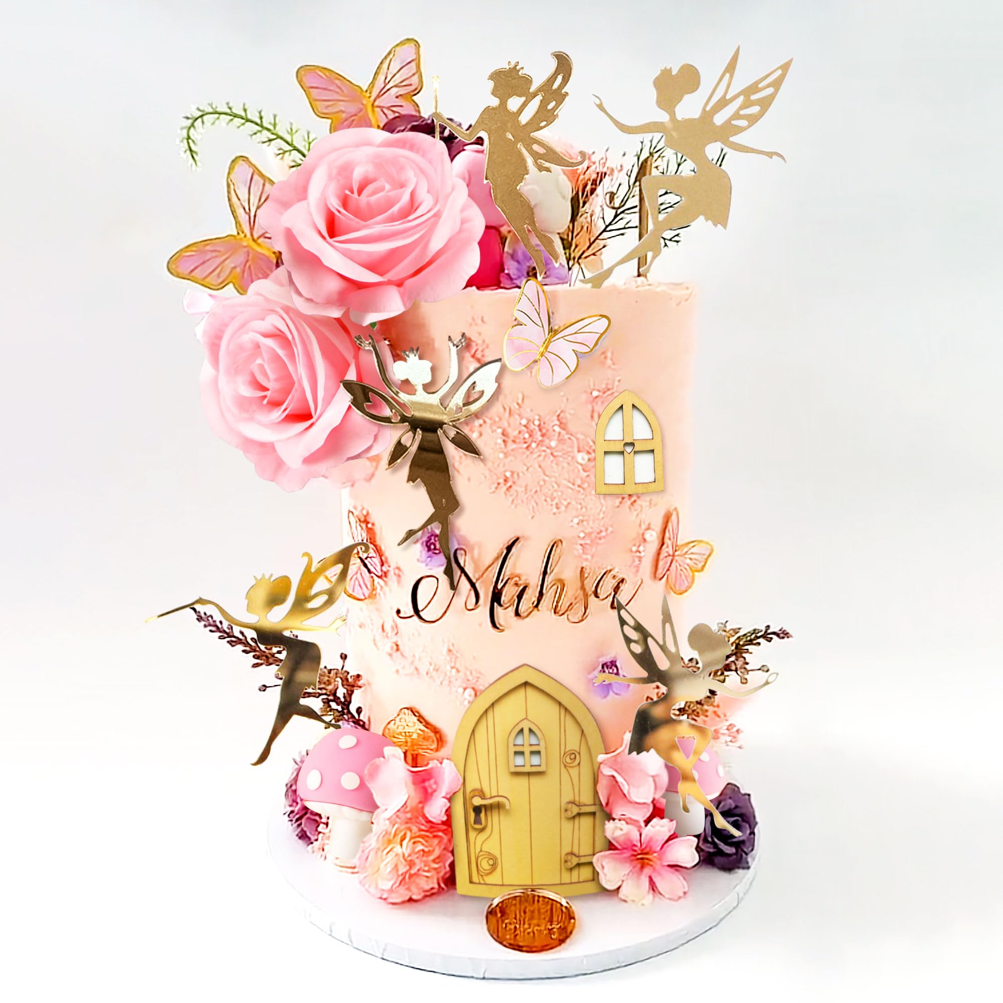 JeVenis Pink Fairy Cake Decoration Mushroom Cake Decoration Fairy Cake Decoration Garden Fairy Cake Decoration Fairy Party Supplies Fairy Party Favors