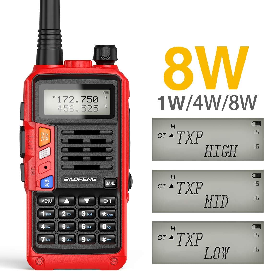 Ham Radio BaoFeng UV-S9 Plus 8W High Power Tri-Power Ham Two Way Radio with 2200mAh Larger Battery USB Charger Cable Rechargeable Walkie Talkie
