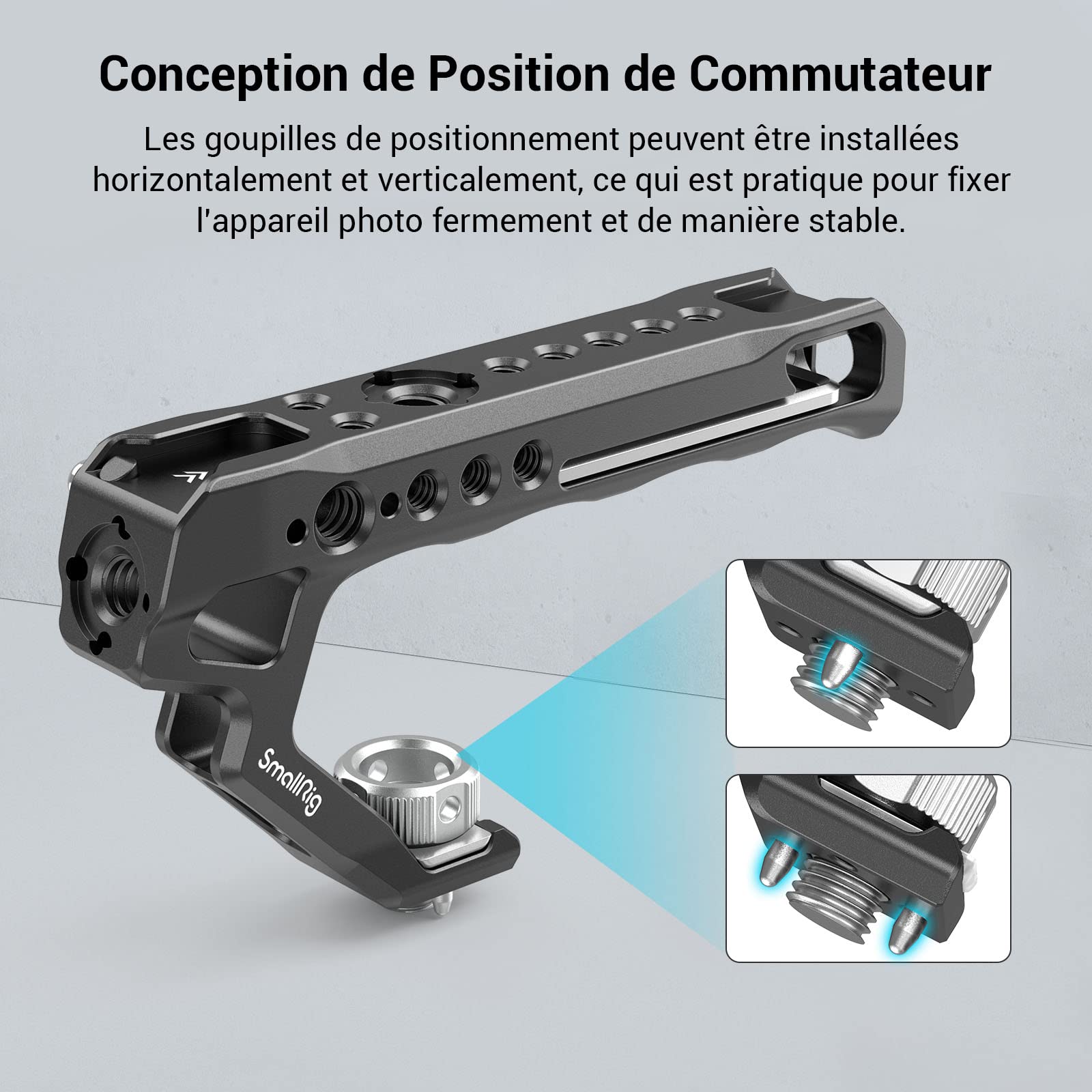 SMALLRIG Poignée avec Une Vis 3/8" et Deux Goupilles de Positionnement pour Arri Standard - 2165C