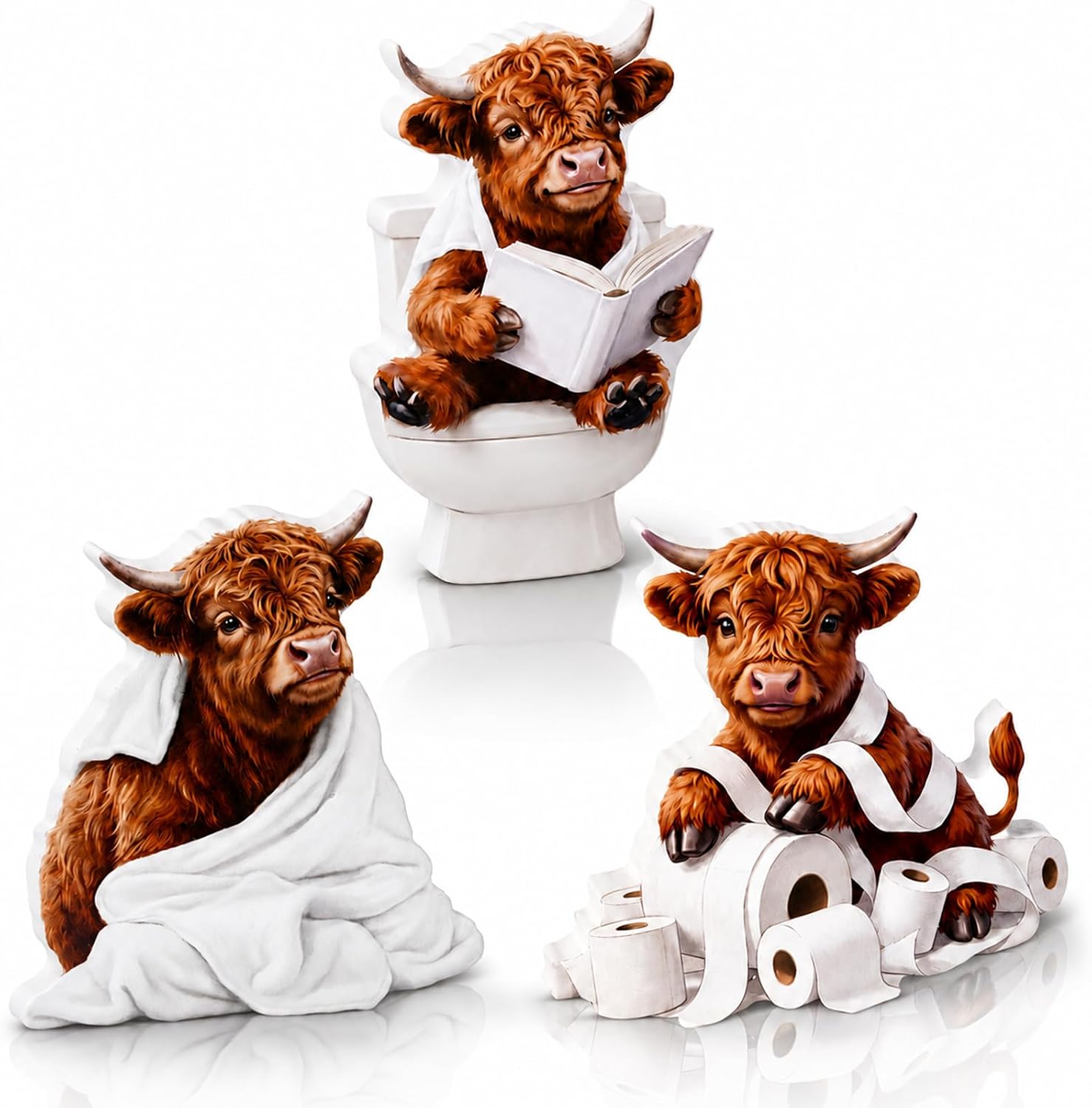 3 Pcs Funny Highland Cow Decor Wooden Tabletop Centerpieces Decor Set