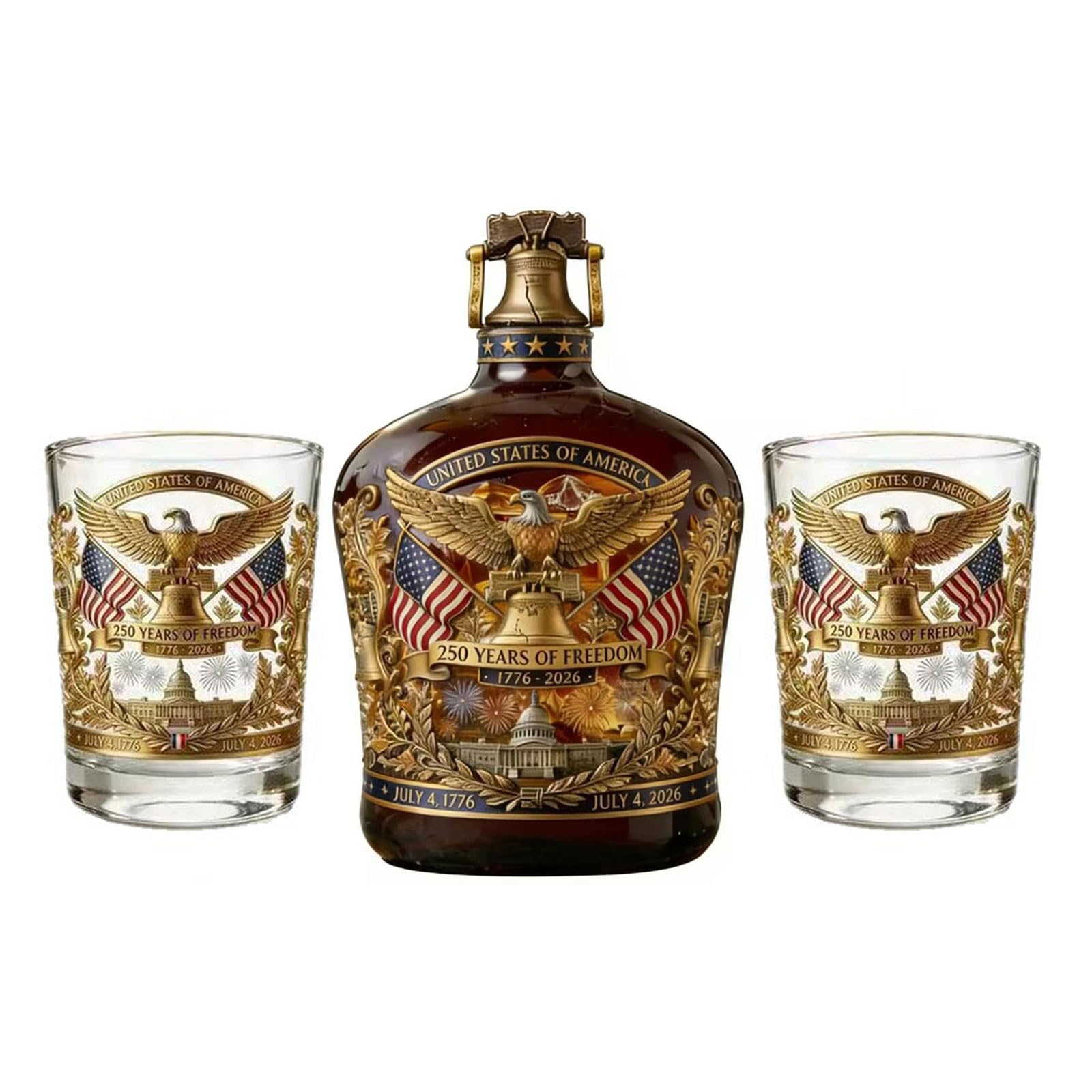 Hsyzygian Unique Whiskeys Decanter with Glasses Set Commemorative America 250Th Anniversary Liquor Bottle for History Enthusiasts America Glass Liquor Bottle Set