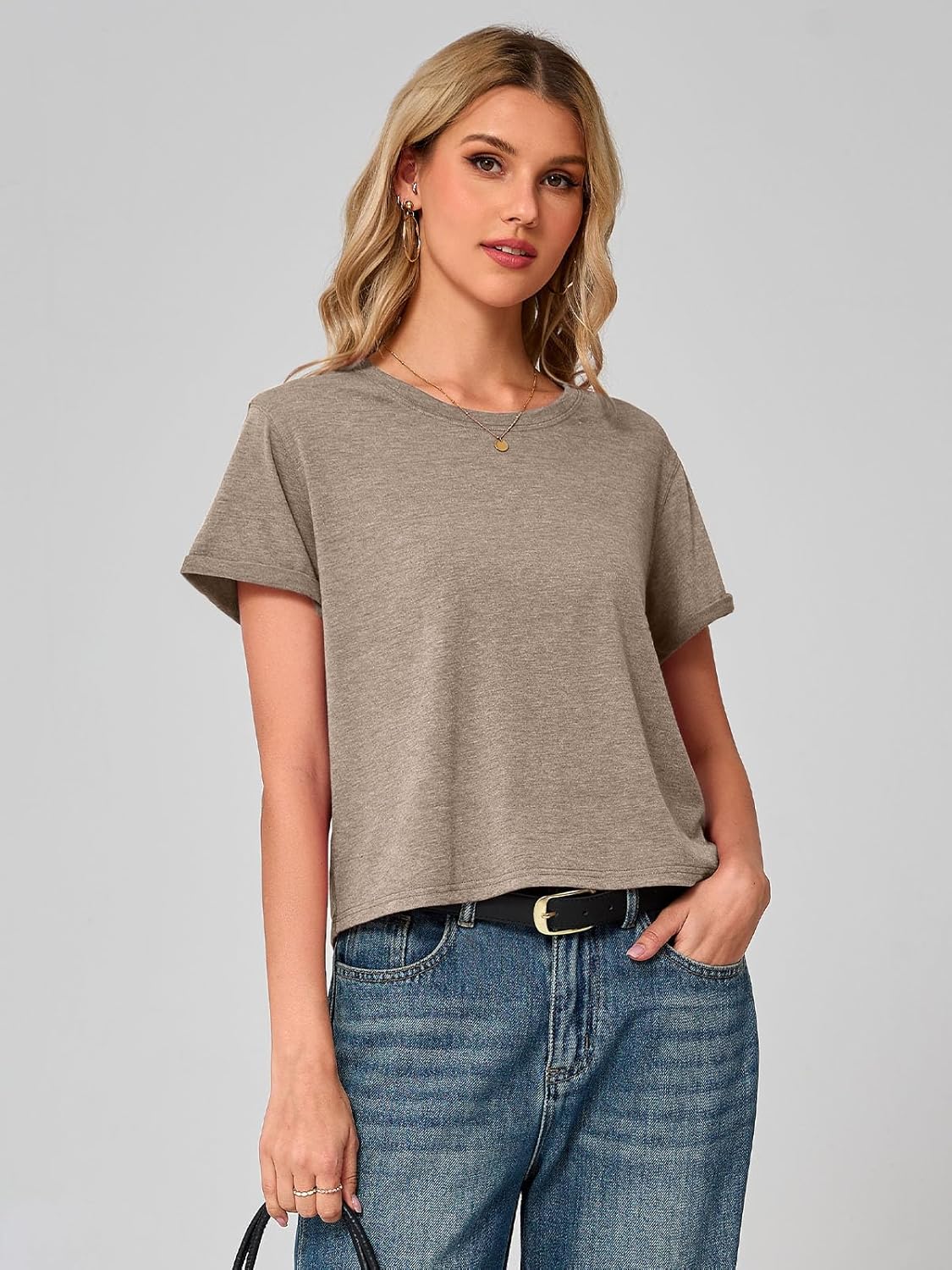 UNCLECAT Women's Short Sleeve Cropped T Shirts Summer Crewneck Crop Tops Solid Basic Tees - Image 2