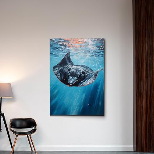 Miniatura 6 de Nautical Print on Canvas for Wall Decor, Ocean Fish Manta Ray Canvas Wall Art, Beach Print for Wall Hang, Turquoise Coastal Pictures Wall Decor,