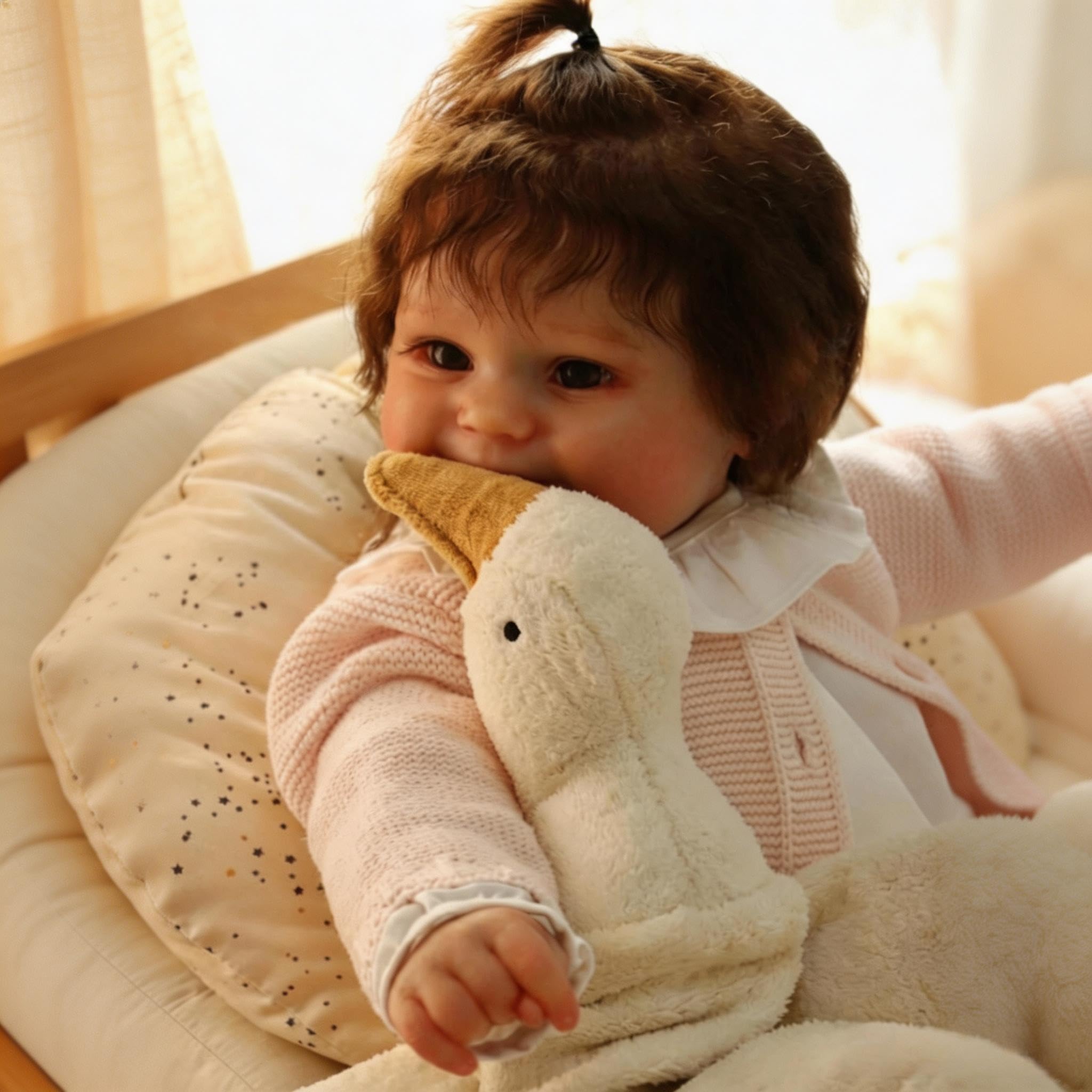 RXDOLL Realistische Reborn-Babypuppen für Mädchen, weicher Vinyl-Stoffkörper, 61 cm, lebensechte Babypuppen, die echt aussehen, Silikon-Babypuppen mit verwurzeltem Haar für Kinder ab 3 Jahren