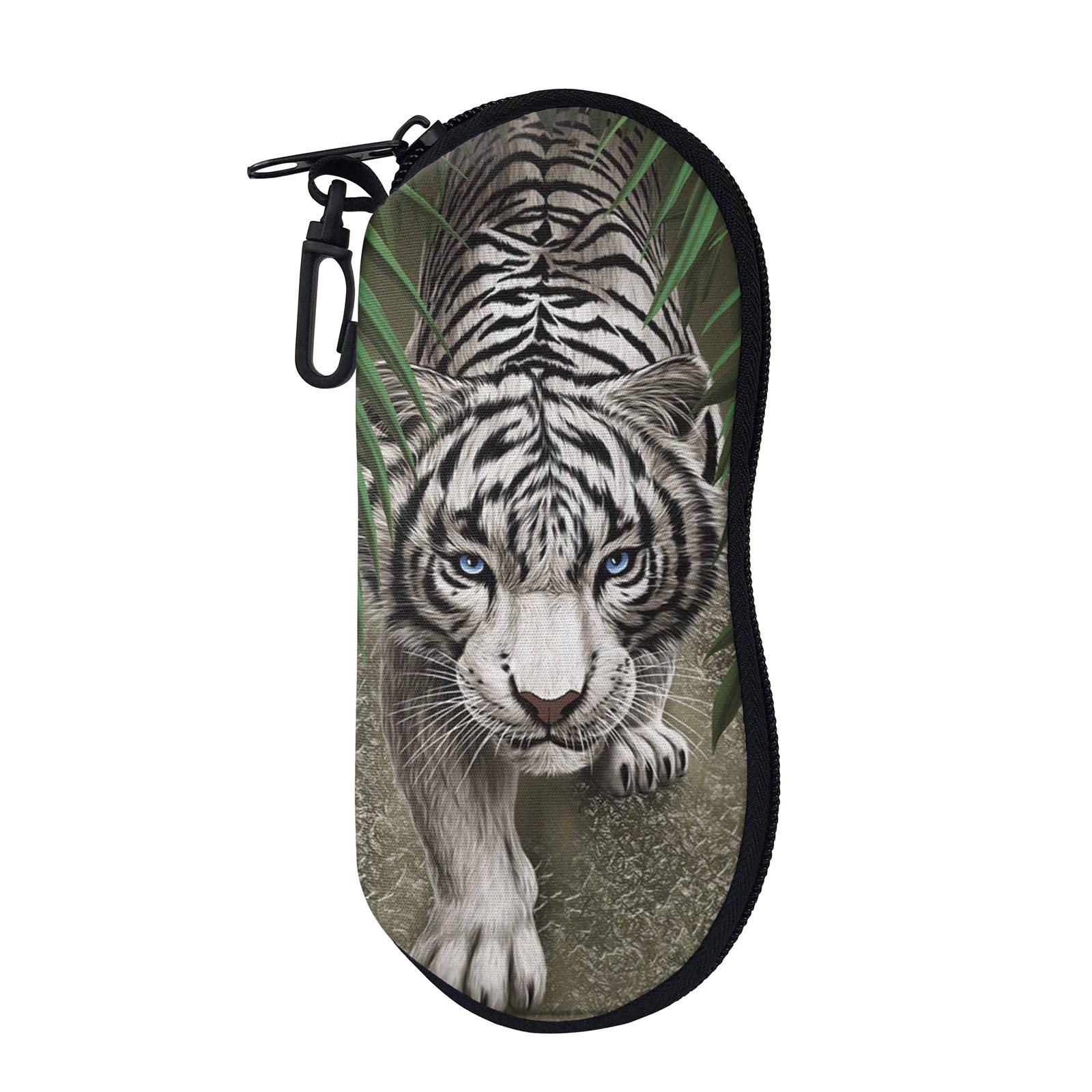 Seanative Women's White Tiger Tiger Print Sunglasses Case With Carabiner Unisex Hard Shell Box Ultra Light