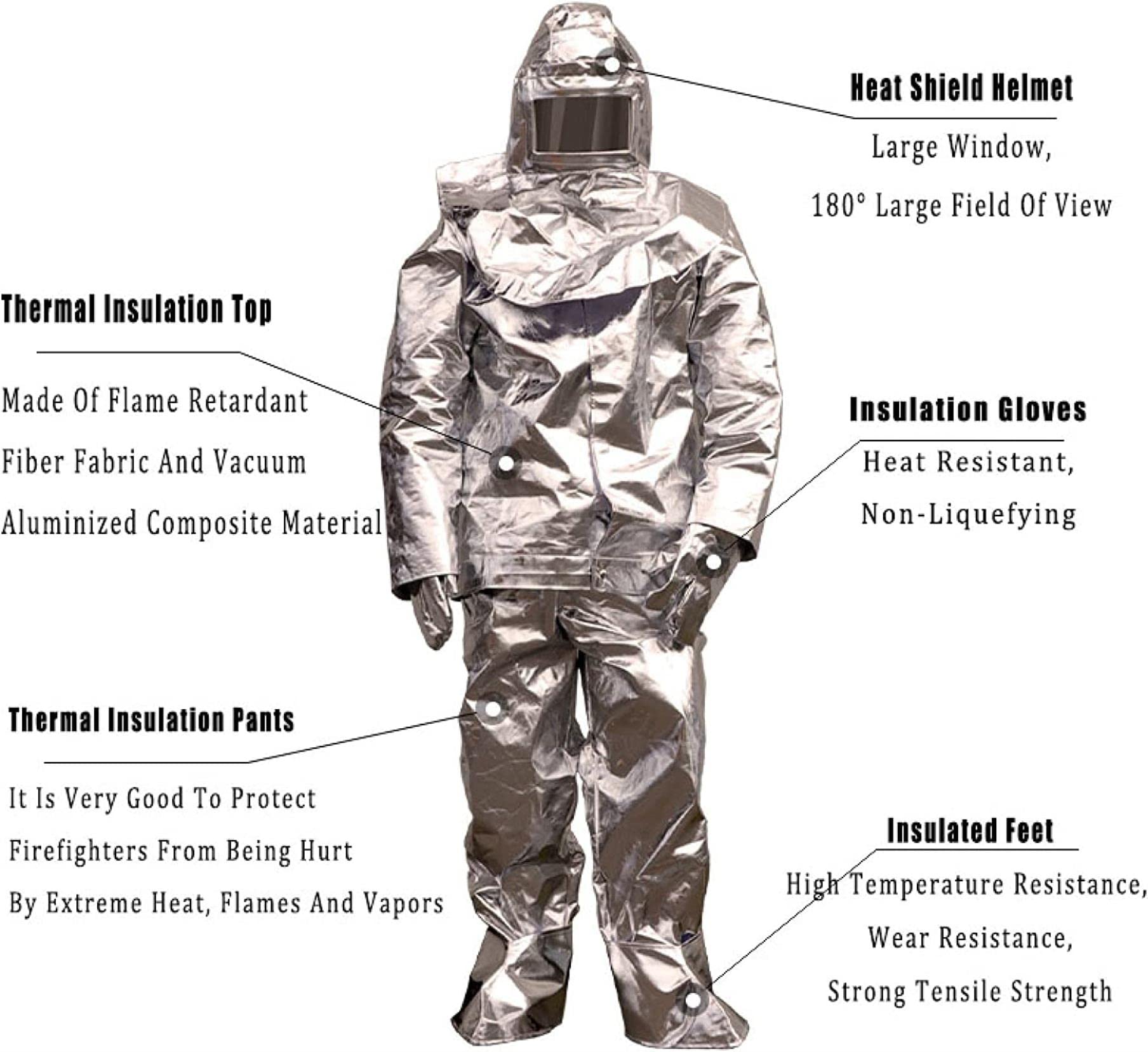 Traje Aislamiento Resistente Al Calor Traje Resistente Calor Traje Ropa Ignífugo Papel Aluminio Mina Carbón, Pozo Petróleo, Mina, Planta Química,1000°-170-180cm