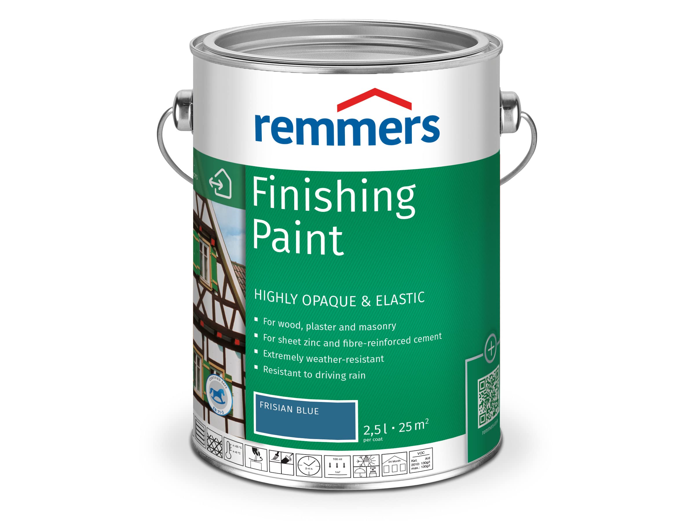Remmers Finishing Paint Frisian blue, 2,5 litres, water-based finishing paint for interior and exterior use, weather protection paint for wood, zinc, mineral and many other substrates