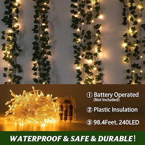 Miniatura 2 de BLEUM CADE 30 hebras de enredaderas falsas de 210 pies para dormitorio con cadena de luces de 98.4 pies, lindas enredaderas artificiales colgantes