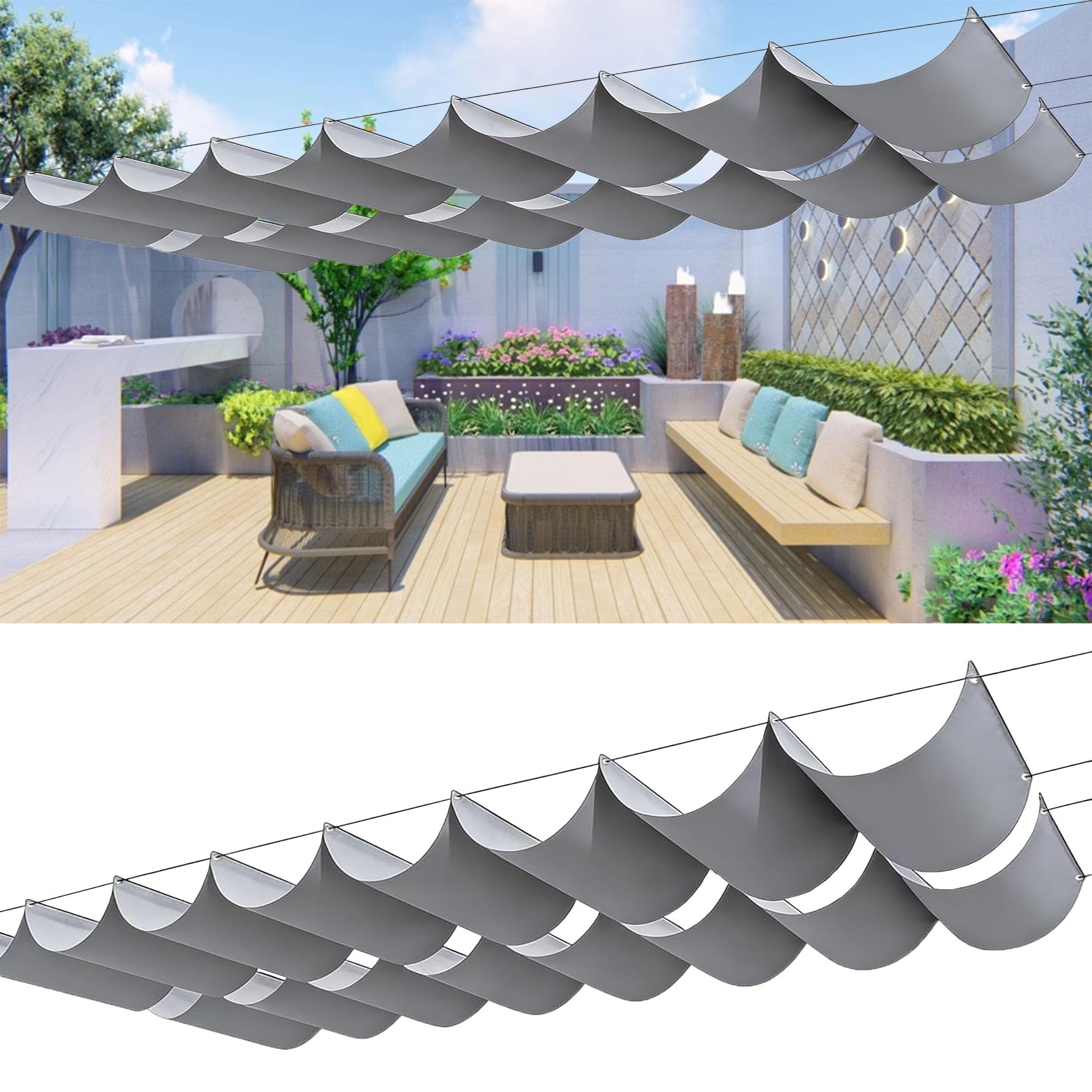 Voile d'ombrage rétractable imperméable 85x800 cm contre pluie et soleil