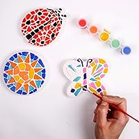 Vista 17 de Creative Roots Tortuga, Erizo y Sol de Mosaico - Pack de 3 Piedras de Paso de Cerámica de 7 Pulgadas & 6 Pinturas Vibrantes, Piedras de Paso DIY