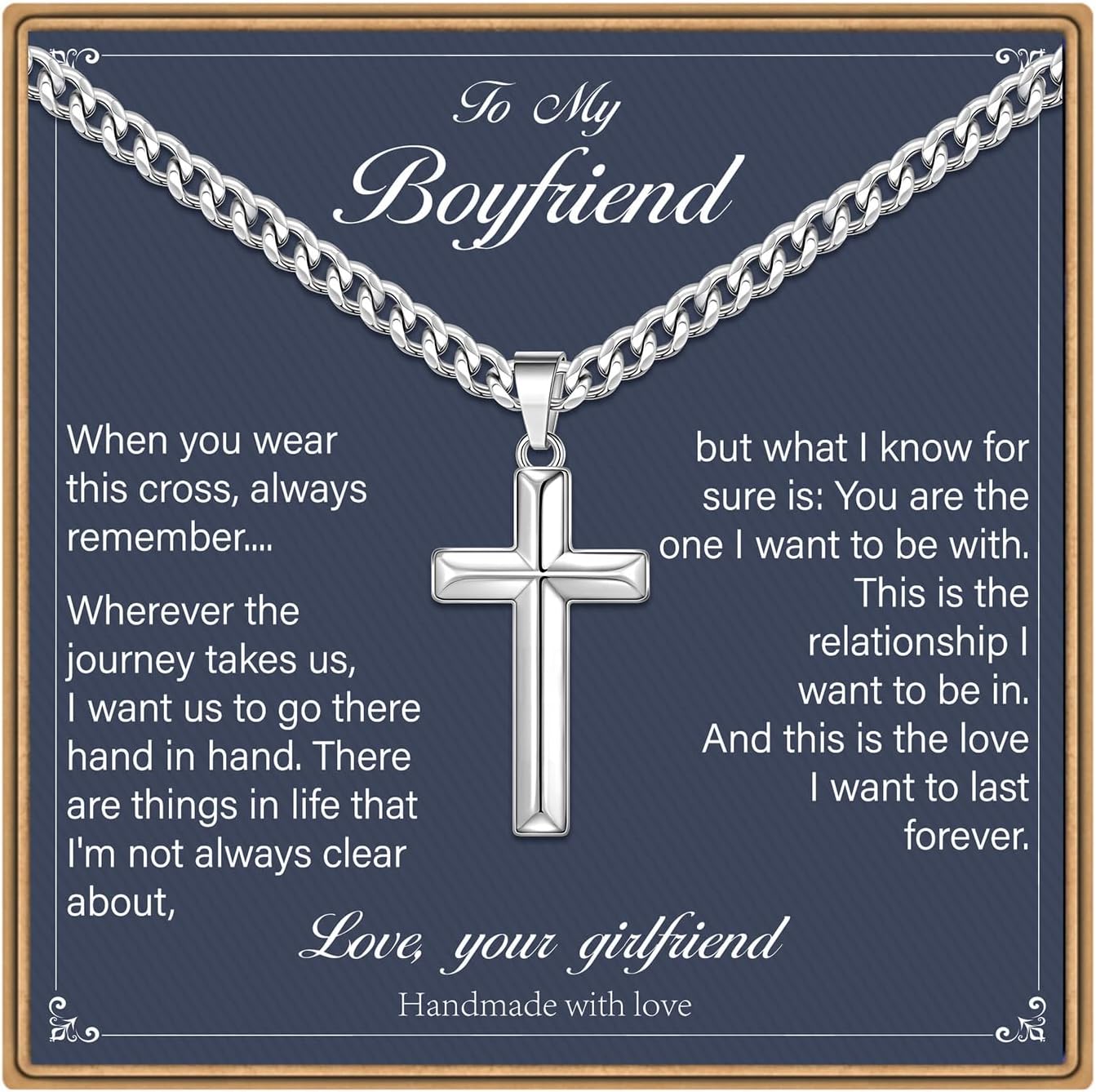 IEFLIFE Valentines Gifts for Him Men - Silver Cuban Chain Stainless Steel Cross Necklace, Valentines Gifts for Grandson Husband, Mens Teens Valentine Gift Cross Necklace Jewelry