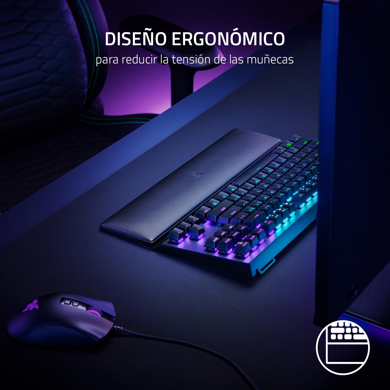 Razer Reposamuñecas ergonómico (Tenkeyless) - Para teclados tenkeyless con un cojín de espuma de cuero artificial con memoria (pies de goma antideslizantes, diseño ergonómico) Negro