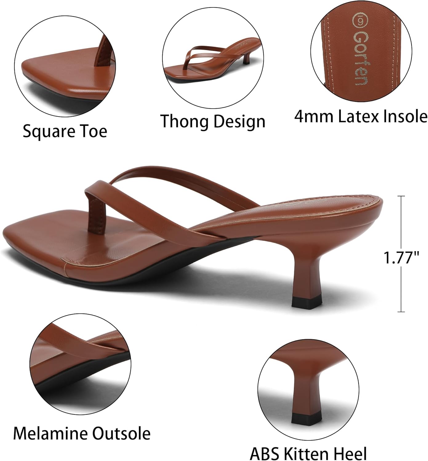 Women's Kitten Heel Sandals Square Toe Slip on Flip Flop Heels 2 Inch Thong Sandals Party Dress Heeled Sandals - Image 6