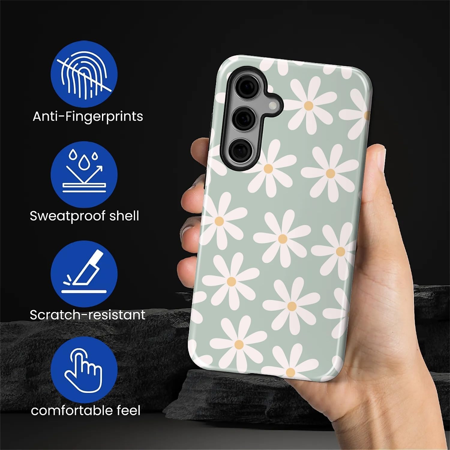 for Samsung Galaxy S25 Case,Dual-Layer Hard Shell + Silicone Phone Cover,Full Body Protection Shockproof Case for Samsung Galaxy S25-White Daisy Flower Cute - Image 5
