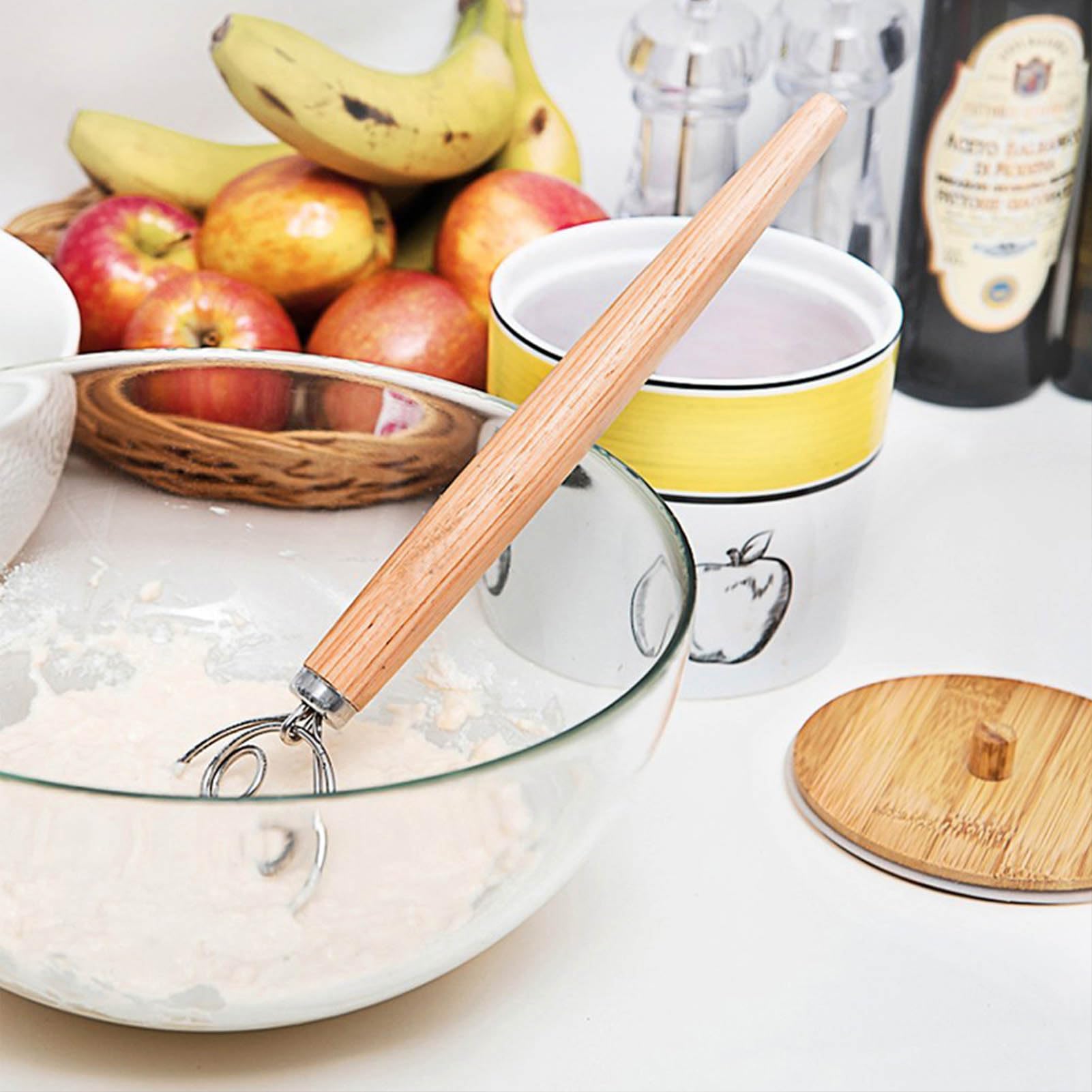 Deense Deeggarde, Houten Handvat Deense Deeghandmixer, Roestvrij, Stevig voor Het Maken van Brood (2 ogen garde en een schraper