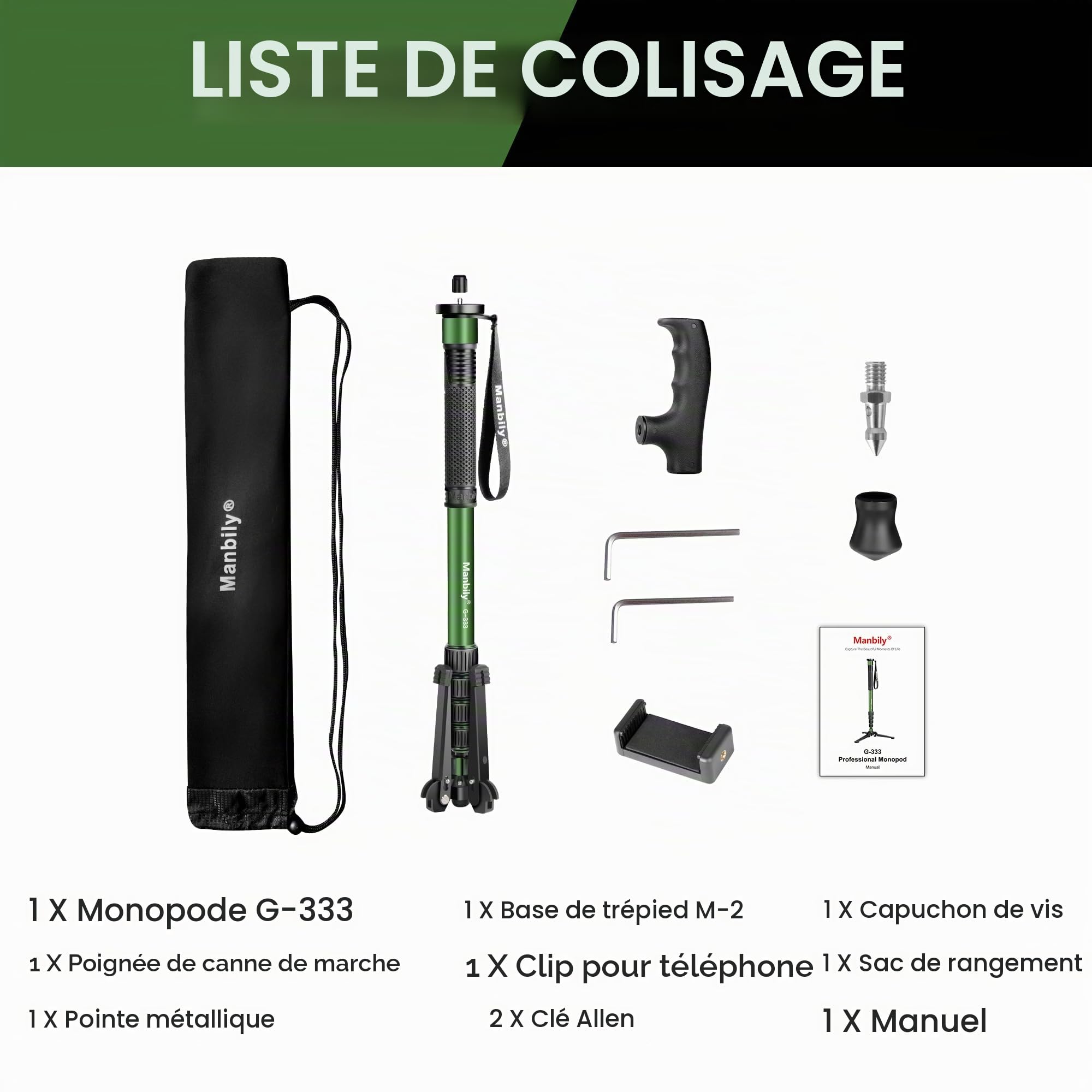 Manbily Monopode pour Appareils Photo 180cm avec Pied, Support de Poignée de Canne de Marche en Aluminium Léger avec Base Trépied de Voyage, 5 Sections Max 10KG, pour Caméra DSLR Caméscope Reflex