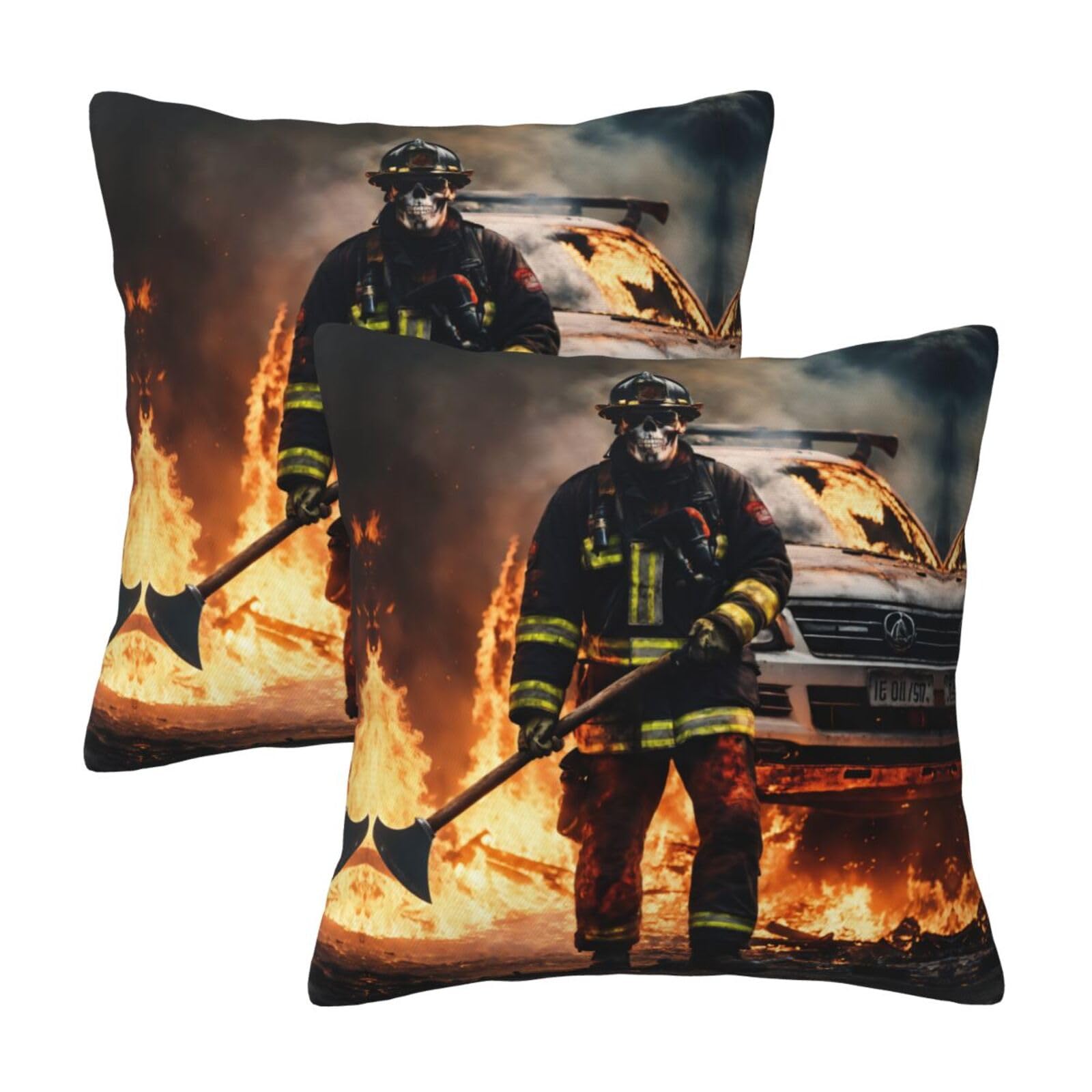 Kfjghhl Firefighter Fireman Flame Throw Pillow Covers Decorative Farmhouse Couch Pillow Case 4 Sizes Square Cushion Pillcase