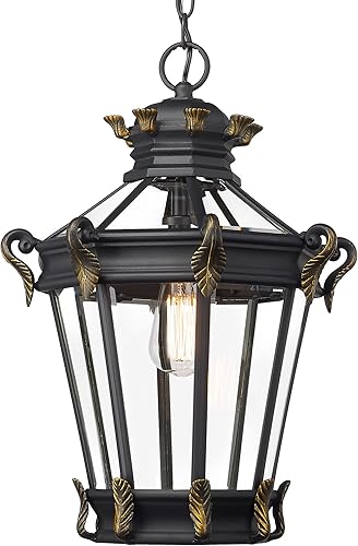 Emliviar XE267P BG - Lámpara de poste exterior grande de 26 pulgadas para patio de casa, acabado negro con pantalla de vidrio transparente, XE267P BG