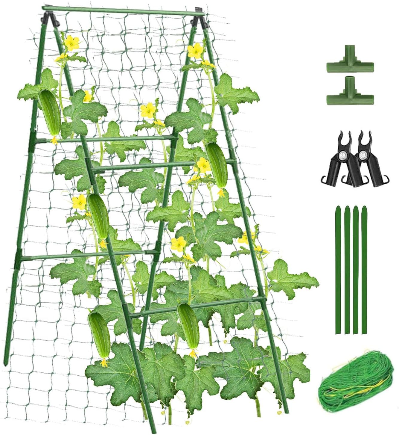 Alabzphsia 47x16 Inch A-Frame Cucumber Trellis for Raised Beds - Climbing Plant Support with Netting for Veggies, Peas, Beans, Tomatoes (Green)