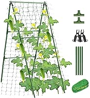 Alabzphsia 47x16 Inch A-Frame Cucumber Trellis for Raised Beds - Climbing Plant Support with Netting for Veggies, Peas, Beans, Tomatoes (Green)