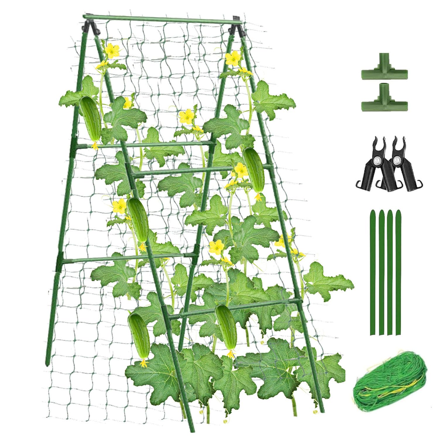 Garden Cucumber Trellis for Climbing Plants Outdoor, 47x16 inch A Frame Cucumber Trellis for Garden Raised Bed, Plant Support for Vegetable Vine Pea Bean, with Netting (Green, 47x16inch)