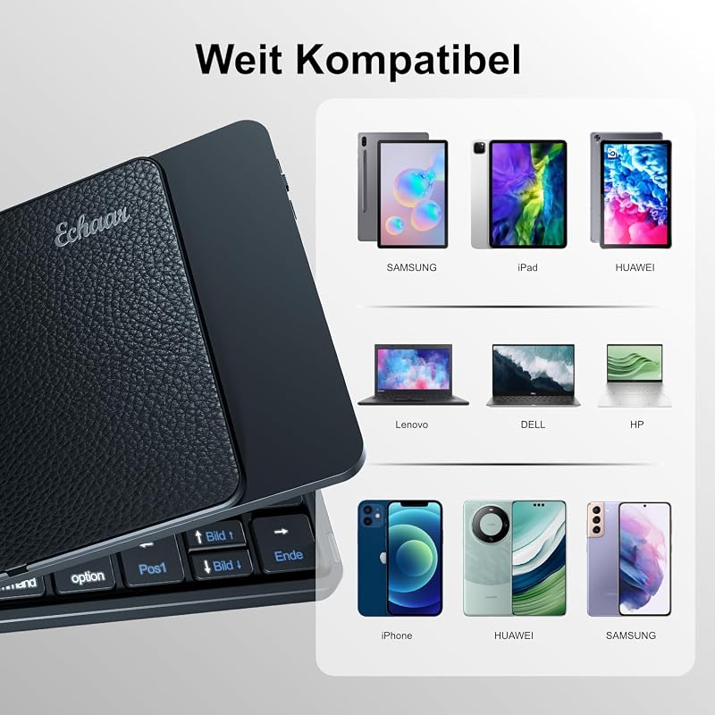 Echaar Összehajtható Bluetooth Billentyűzet Numerikus Résszel - iOS, Android, Windows Kompatibilis, QWERTZ Kiosztás, Újratölthető, Érintőpad