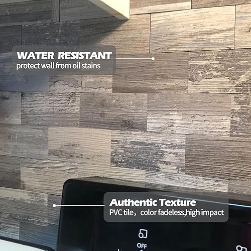 Vista 41 de Paquete de 1 lámina de revestimiento autoadhesivo de 12 x 12 pulgadas, baldosa de pared de PVC para cocina, baño, chimenea, mesa de lavandería o gris