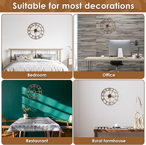 Miniatura 6 de Reloj de pared grande, reloj de pared redondo silencioso de 16 pulgadas, sin tictac, funciona con pilas, reloj de pared de hierro rústico vintage,