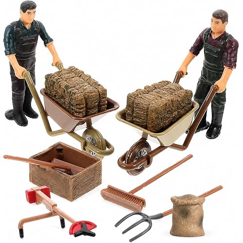 Garneck 12 Piece Miniature Farm Accessories Farmer Figures Tool Diorama Set