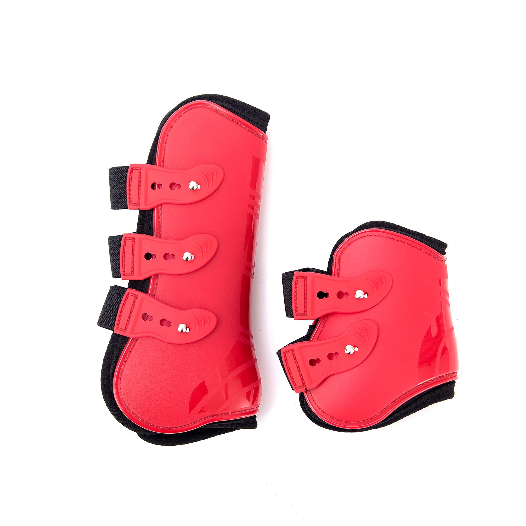 Juego de 4 Polainas para Caballos, Protectores para tendones, protección contra Saltos del Caballo, Resistentes, elásticas, de Poliuretano, con Cierre de botón, 2 Pares, M(VB), Color Rojo
