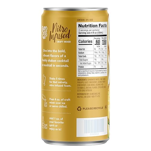 Miniatura 3 de Island Oasis Nitro Infused Mezclador Artesanal de Piña Colada, 8.4 fl oz, paquete de 4, Mezclador de Cóctel sin Alcohol con Sabor Natural