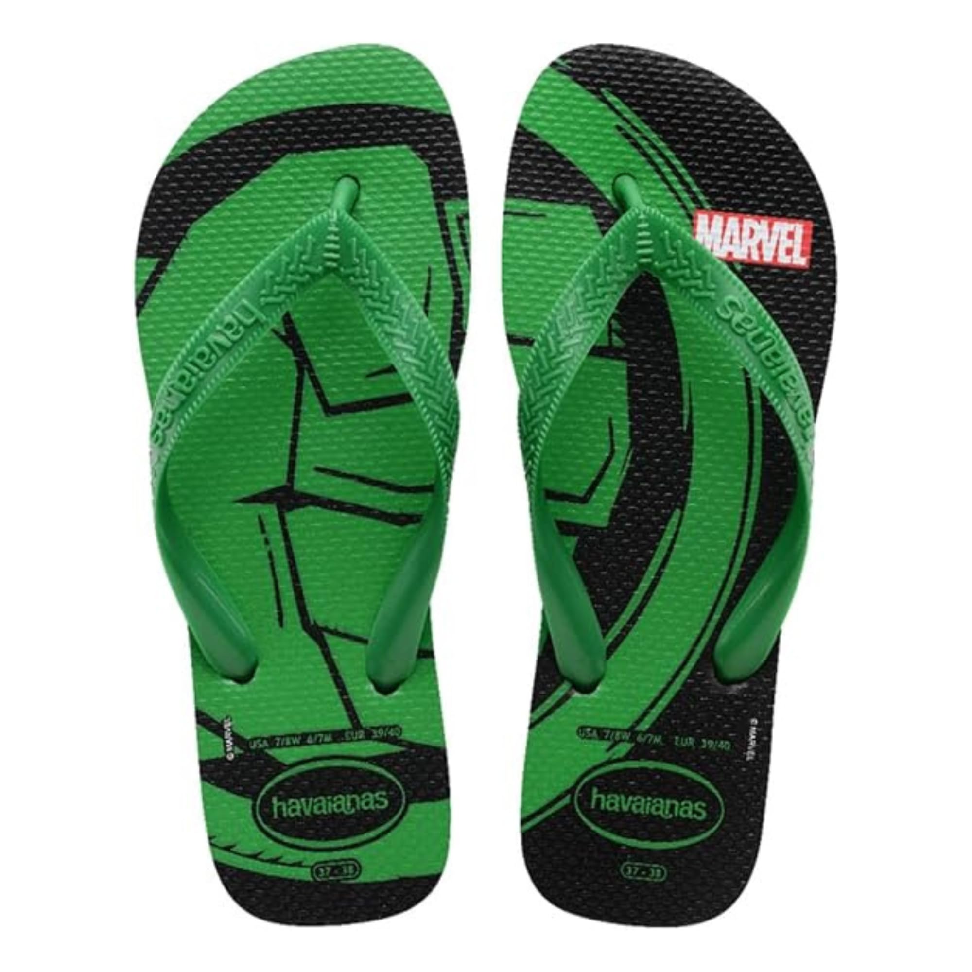 Havaianas Top Marvel Logomania Men FlipFlop Black/Patria Green 6.5/7 UK