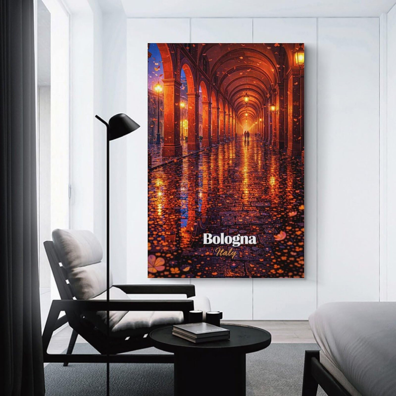 Junmoney Bologna Italy Arches at Night Canvas Wall Picture 20x30inch(50x75cm), for Living Room, Bedroom Or Apartment Walls, Modern Wall Decor for Cosy Interiors
