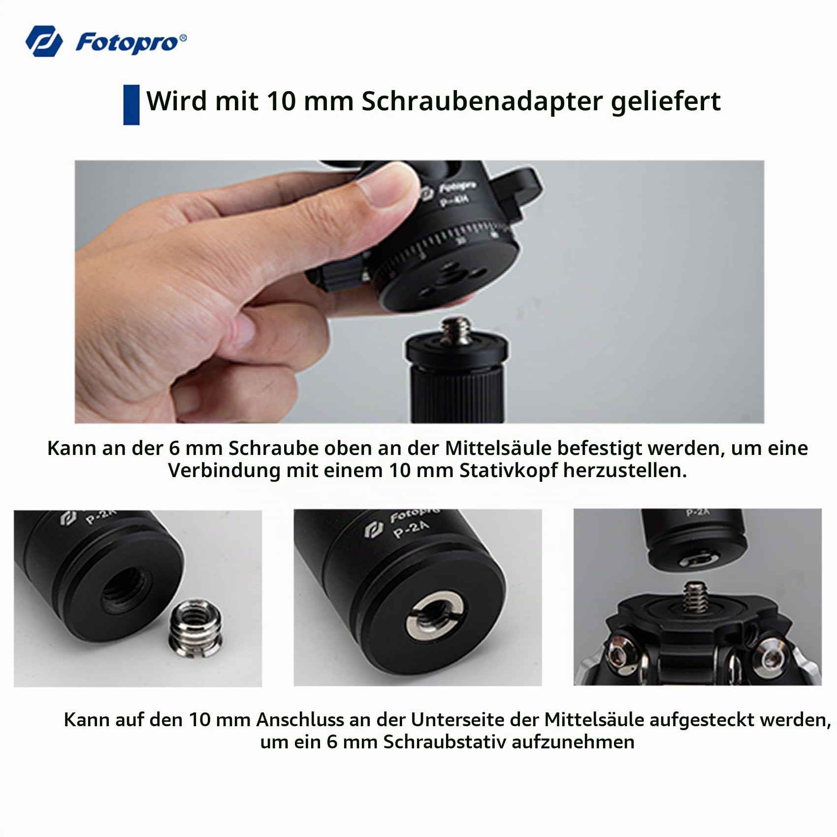 Fotopro 64CM Stativ Verlängerungsrohr Mittelsäule Extender, 3-teilige Karbonfaser Stativ Mittelsäule für DSLR Kamera Einbeinstativ, Max Traglast 10KG