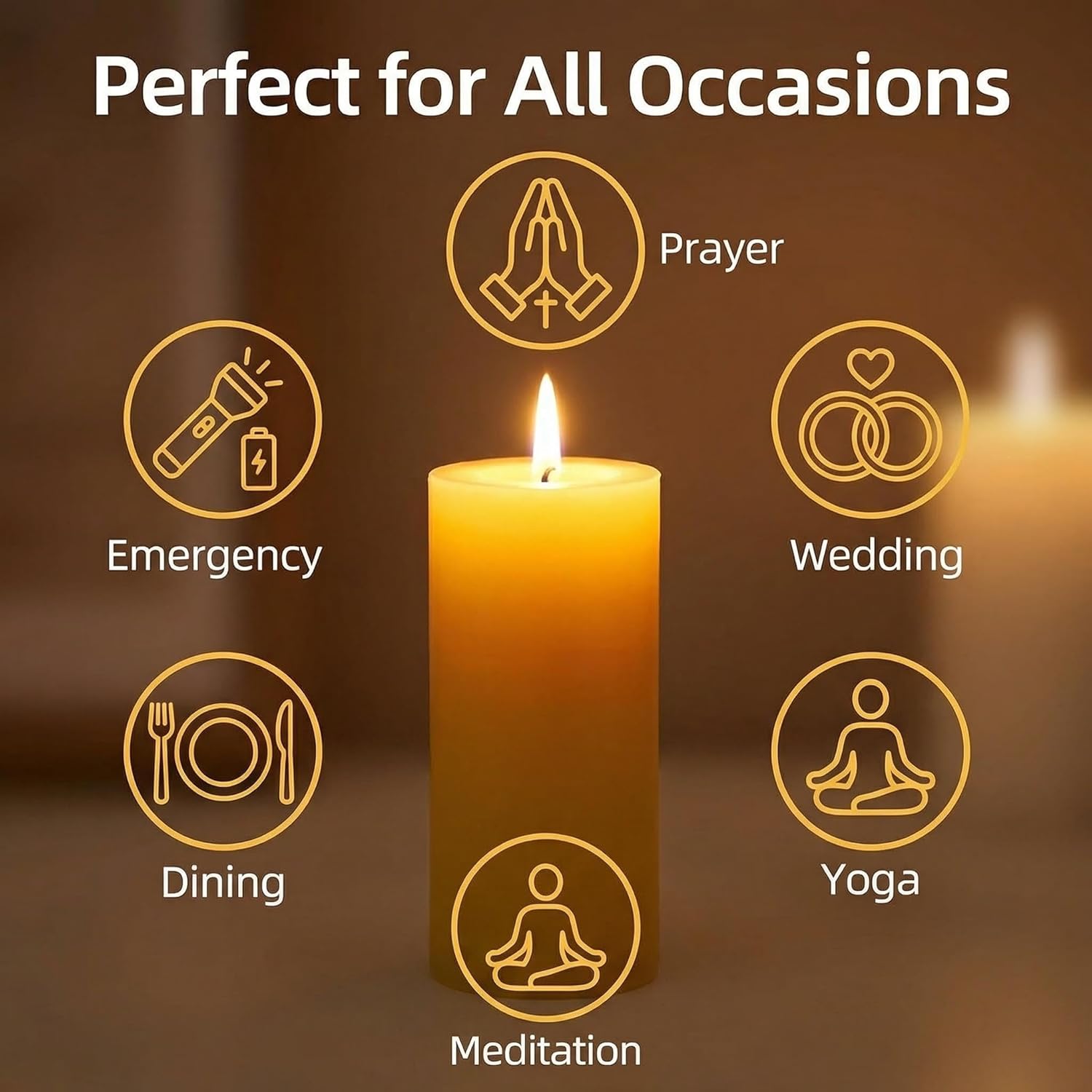 100% Pure Beeswax Long Burning Easter Candles, 210 Hours, Dripless Smokeless, Natural Honey Scent, Handmade for Emergency Home Decor Prayer Meditation, 2x4 Inch, 6-Pack