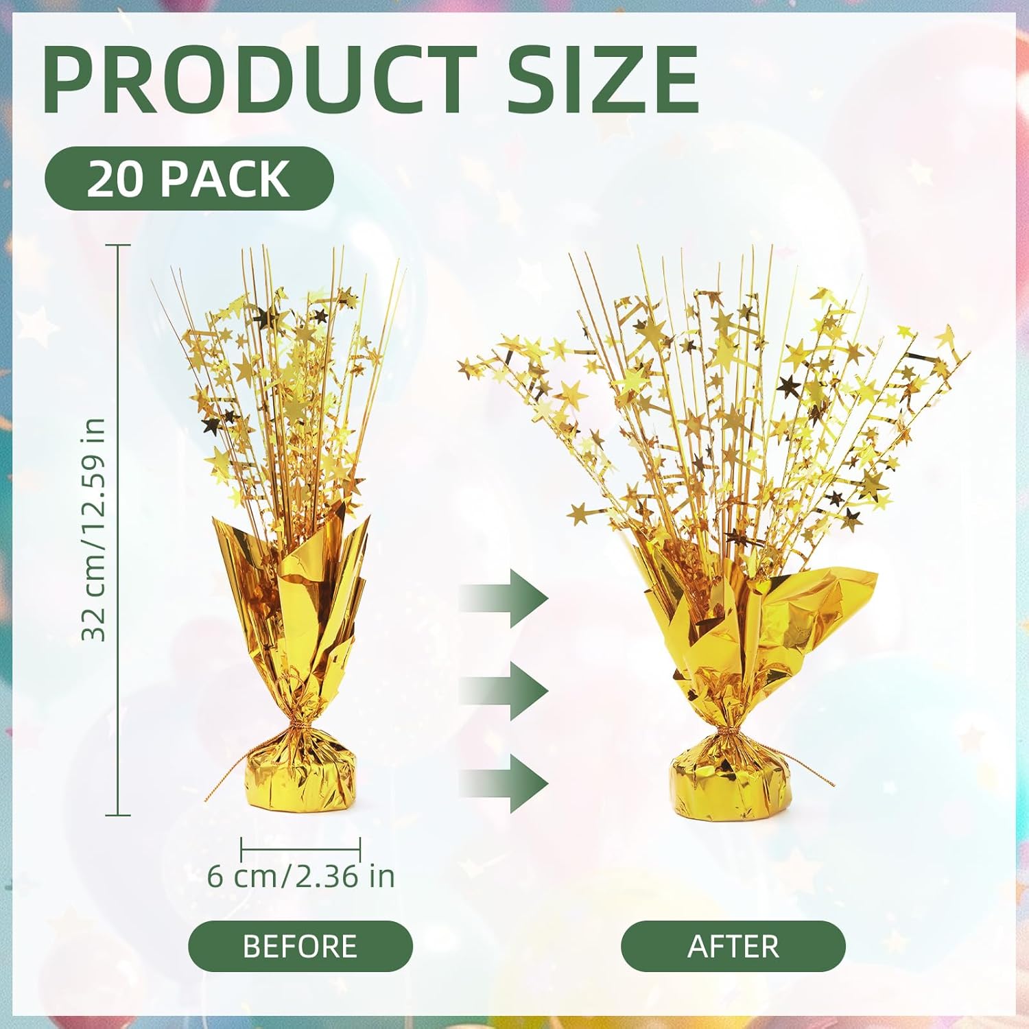 20 Pack Gold Foil Spray Centerpiece Star Table Decoration Metallic Burst Table Centerpieces for Birthday New Year Wedding Anniversary Graduation Party Supply (Gold)