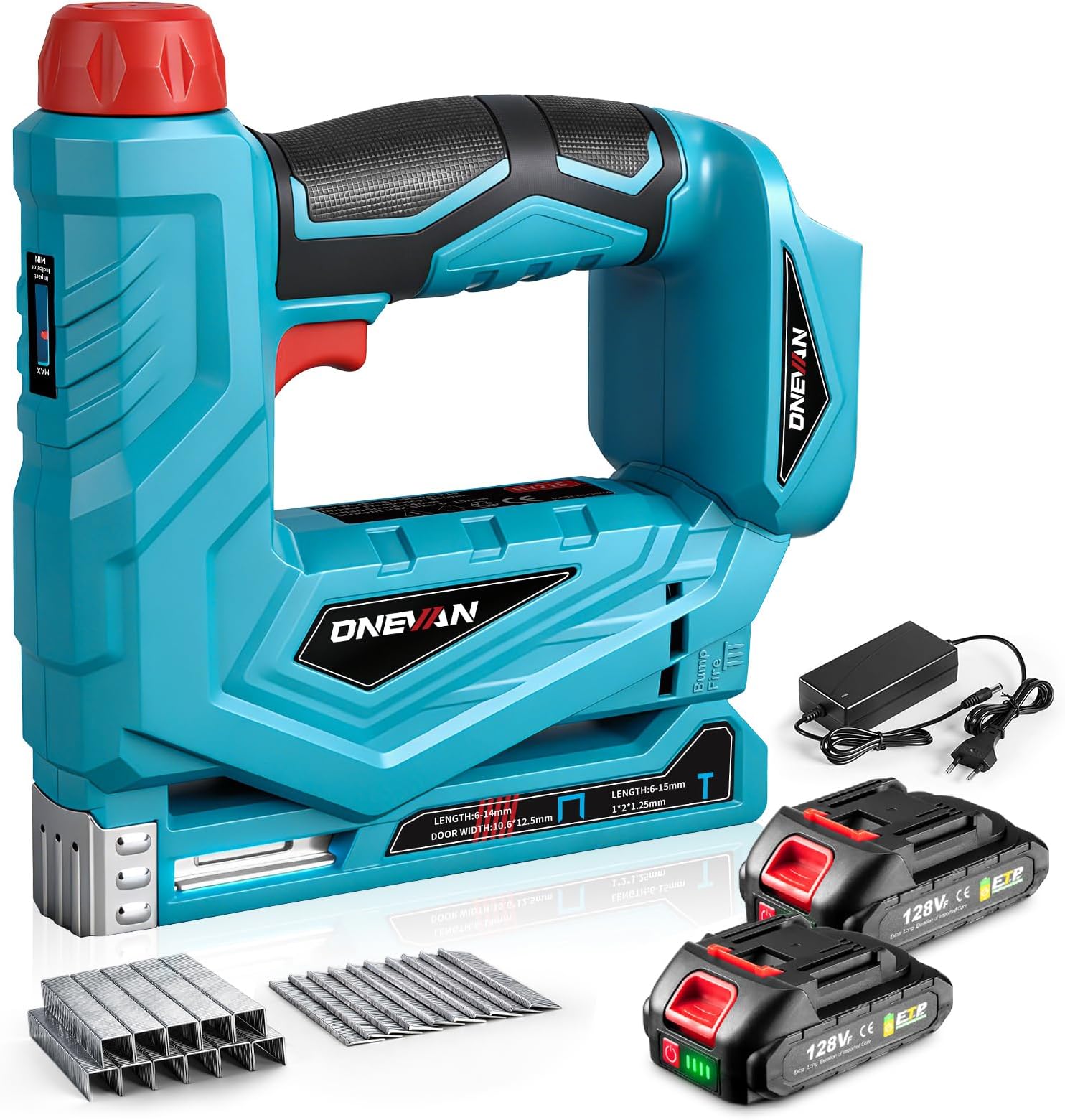 ONEVAN Electric Tacker, Rechargeable Nail Machine, Pin Tacker, Mini Tacker, Nail Gun, Finish Nailer, Single Shot Continuous Switch, Cylinder Pressure, Adjustable Depth, Safety Lock Included, Makita Battery Replaceable with 2,000 Pin Nails Included, Cordless, Easy to Carry, DIY, DIY, Furniture, Ceiling, Woodwork, Construction, Renovation, Gardening, Battery Included